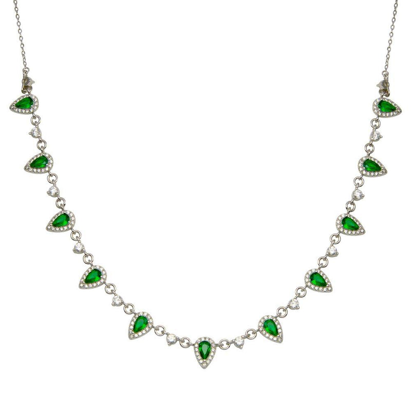 Silver 925 Silver Green and Clear Multi CZ Necklace - BGP01389 | Silver Palace Inc.