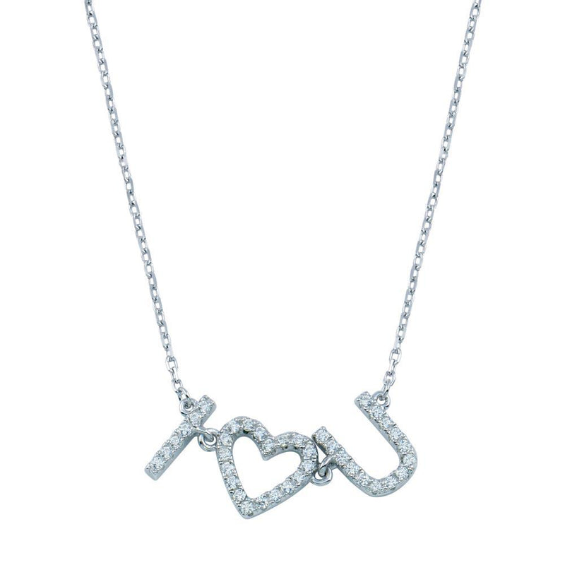 Rhodium Plated 925 Sterling Silver CZ I Heart U Necklace - BGP01394 | Silver Palace Inc.