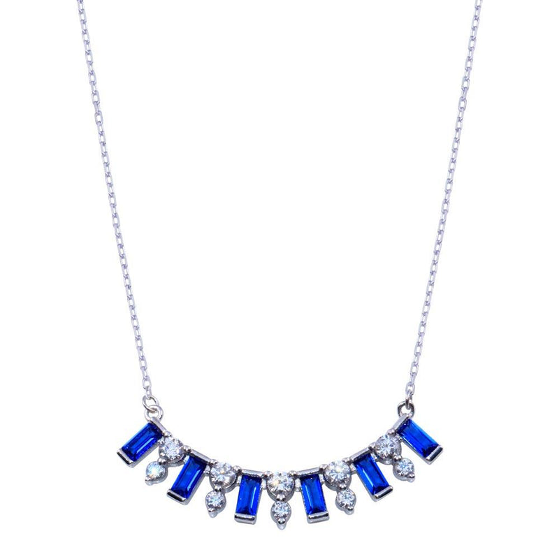 Rhodium Plated 925 Sterling Silver Clear and Blue CZ Necklace - BGP01395 | Silver Palace Inc.