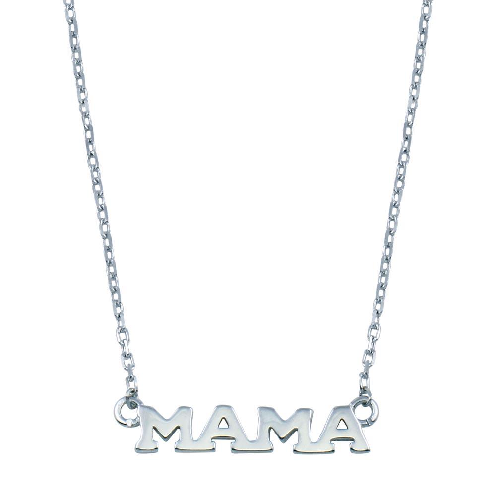 Rhodium Plated 925 Sterling Silver MAMA Necklace - BGP01397 | Silver Palace Inc.