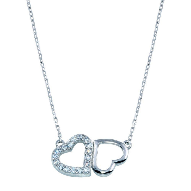 Rhodium Plated 925 Sterling Silver CZ Twin Hearts Necklace - BGP01399 | Silver Palace Inc.