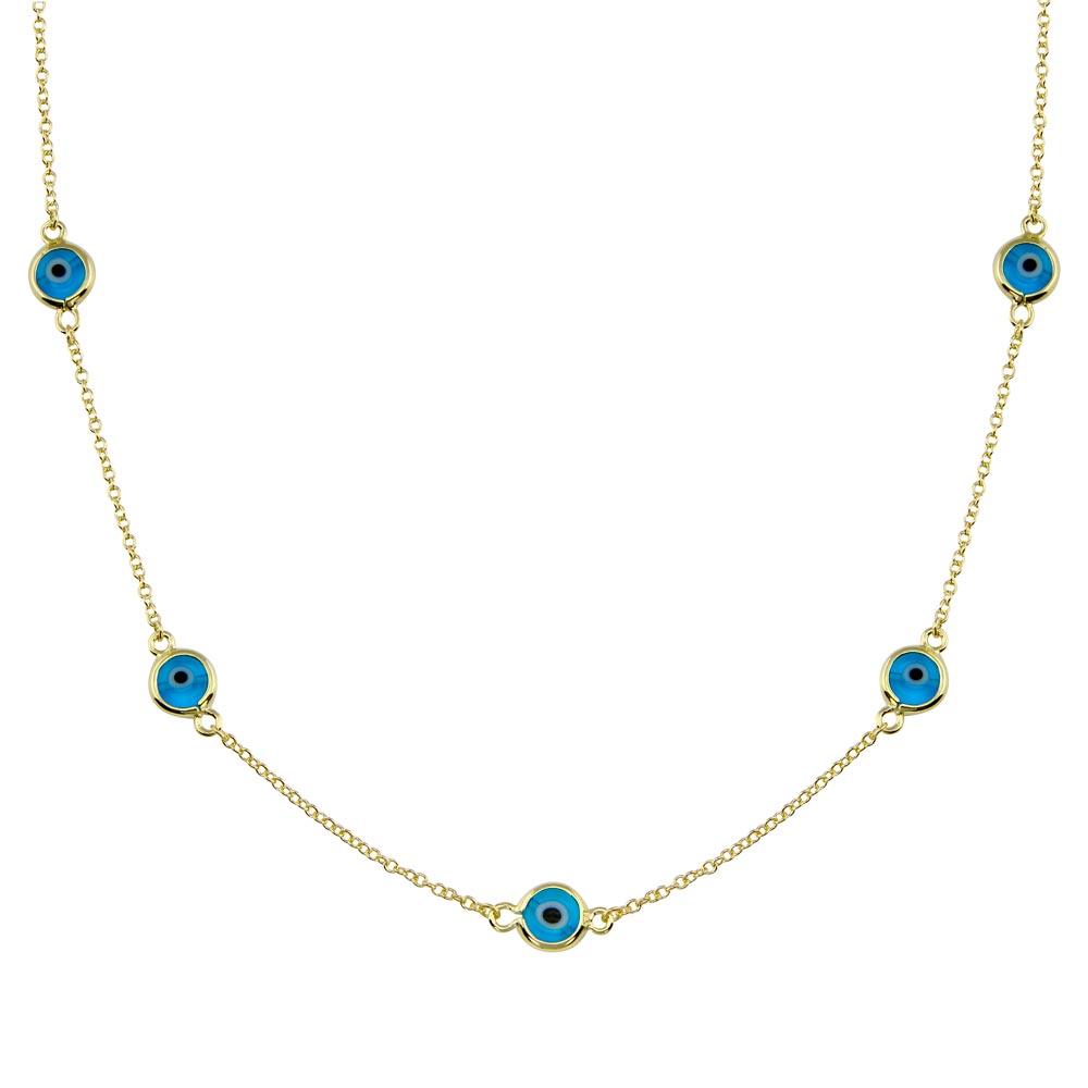 Silver 925 Gold Plated Evil Eye by the Yard Necklace - BGP01402GP | Silver Palace Inc.