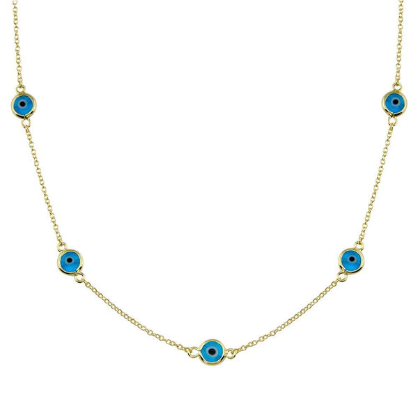 Silver 925 Gold Plated Evil Eye by the Yard Necklace - BGP01402GP | Silver Palace Inc.