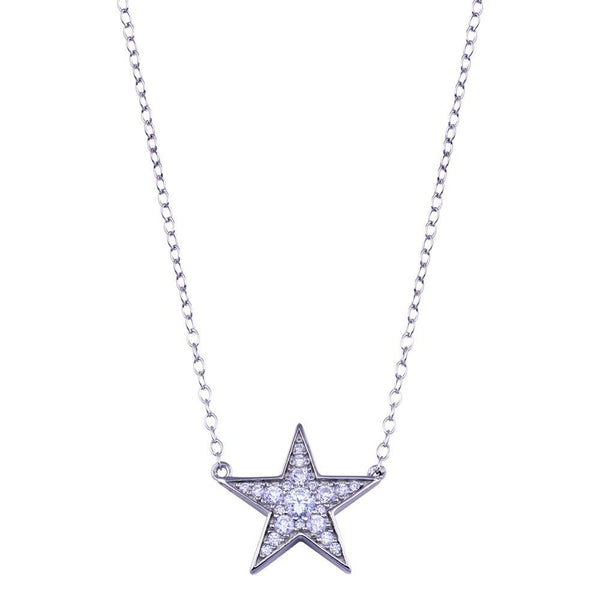 Rhodium Plated 925 Sterling Silver Clear CZ Star Necklace - BGP01410 | Silver Palace Inc.