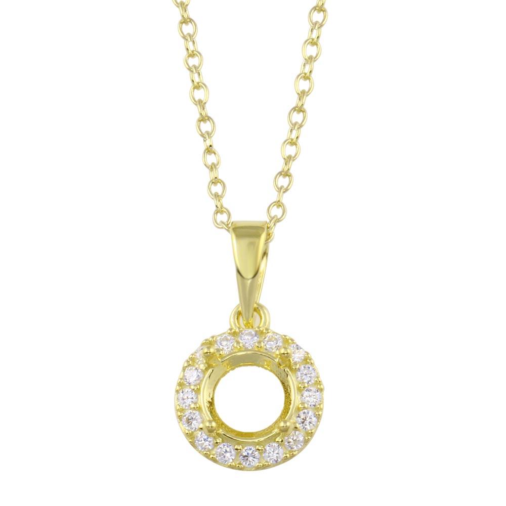 Silver 925 Gold Plated Clear CZ Mounting Pendant with Necklace - BGP01413GP | Silver Palace Inc.