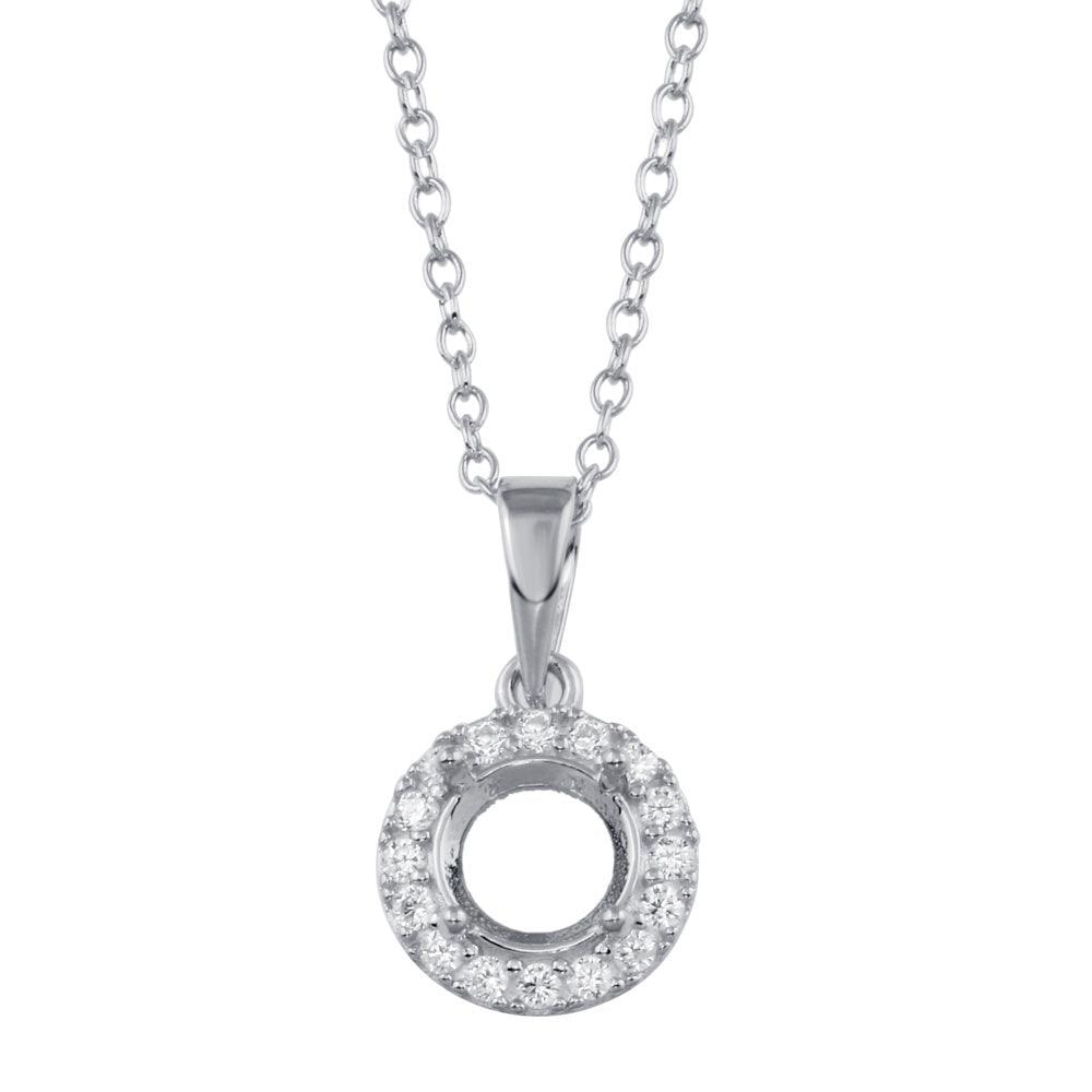 Rhodium Plated 925 Sterling Silver Clear CZ Mounting Pendant with Necklace - BGP01413 | Silver Palace Inc.