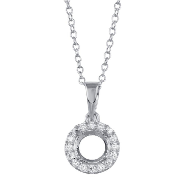 Rhodium Plated 925 Sterling Silver Clear CZ  Mounting Pendant with Necklace - BGP01413 | Silver Palace Inc.