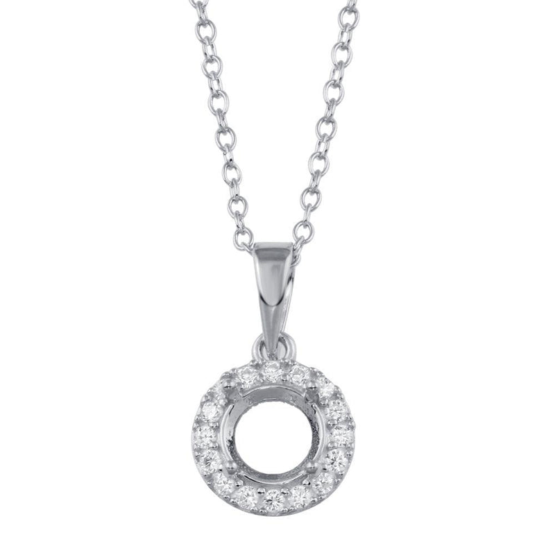 Rhodium Plated 925 Sterling Silver Clear CZ  Mounting Pendant with Necklace - BGP01413 | Silver Palace Inc.