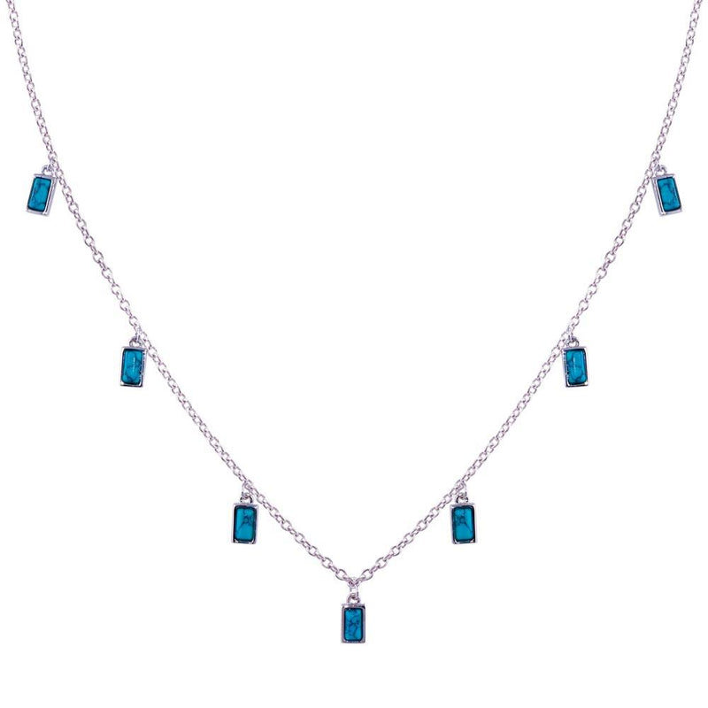 Rhodium Plated 925 Sterling Silver Turquoise Charms Necklace - BGP01422 | Silver Palace Inc.