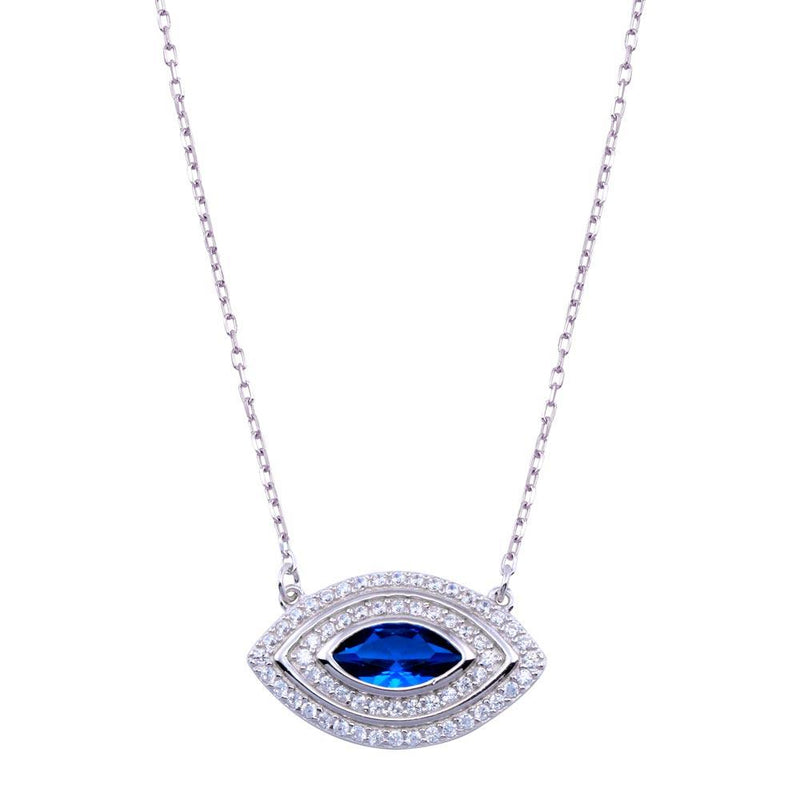 Rhodium Plated 925 Sterling Silver Evil Eye CZ Necklace - BGP01424 | Silver Palace Inc.