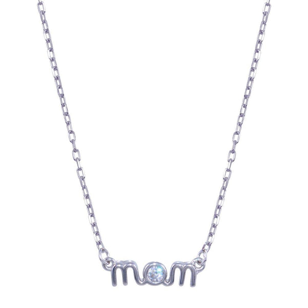 Rhodium Plated 925 Sterling Silver Mom Clear CZ Necklace - BGP01425 | Silver Palace Inc.