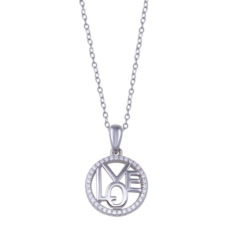 Rhodium Plated 925 Sterling Silver Round Love Clear CZ Necklace - BGP01433 | Silver Palace Inc.