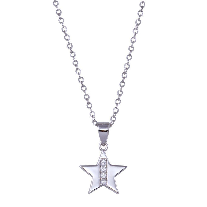 Rhodium Plated 925 Sterling Silver Star CZ Necklace - BGP01434 | Silver Palace Inc.