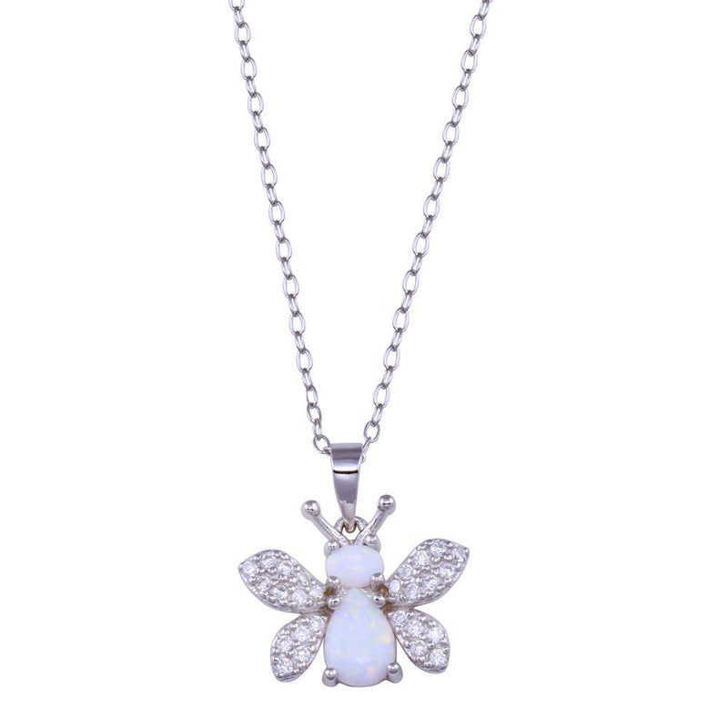 Rhodium Plated 925 Sterling Silver Multicolor Bee CZ Necklace - BGP01436 | Silver Palace Inc.