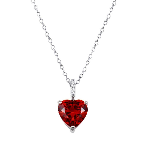 Rhodium Plated 925 Sterling Silver Red Heart CZ Necklace - BGP01440 | Silver Palace Inc.