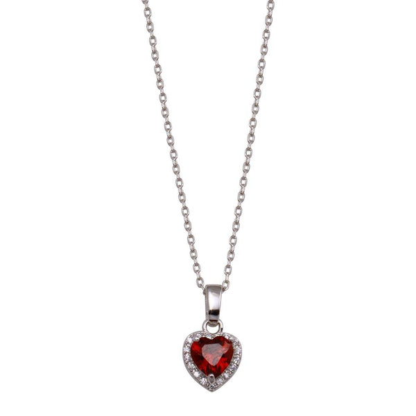 Silver 925 Rhodium Plated Red Halo Heart Necklace - BGP01441 | Silver Palace Inc.