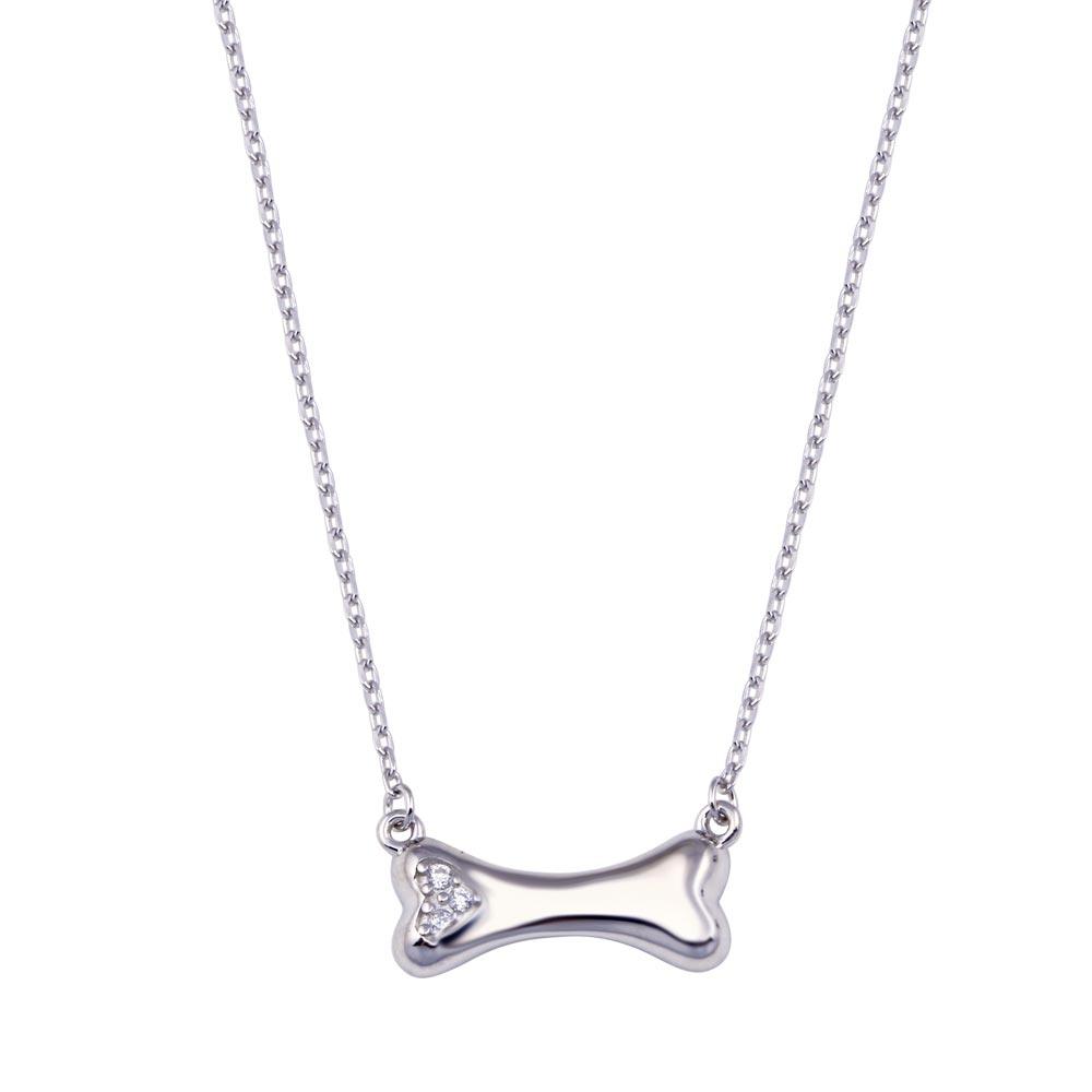 Rhodium Plated 925 Sterling Silver Dog Bone CZ Necklace - BGP01443 | Silver Palace Inc.