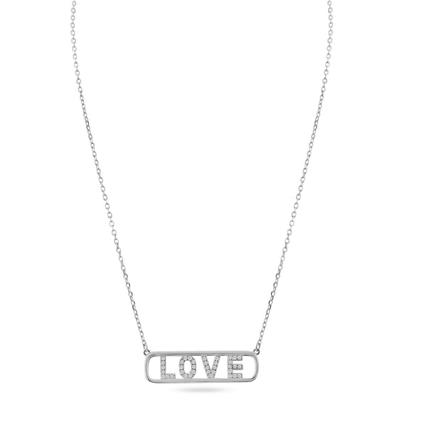 Rhodium Plated 925 Sterling Silver Clear Love Pendant Necklace - BGP01455 | Silver Palace Inc.