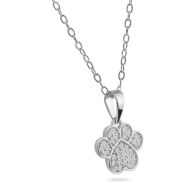 Rhodium Plated 925 Sterling Silver Paw Pendant Necklace - BGP01459