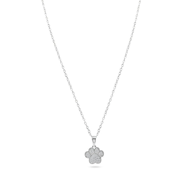 Rhodium Plated 925 Sterling Silver Paw Pendant Necklace - BGP01459 | Silver Palace Inc.
