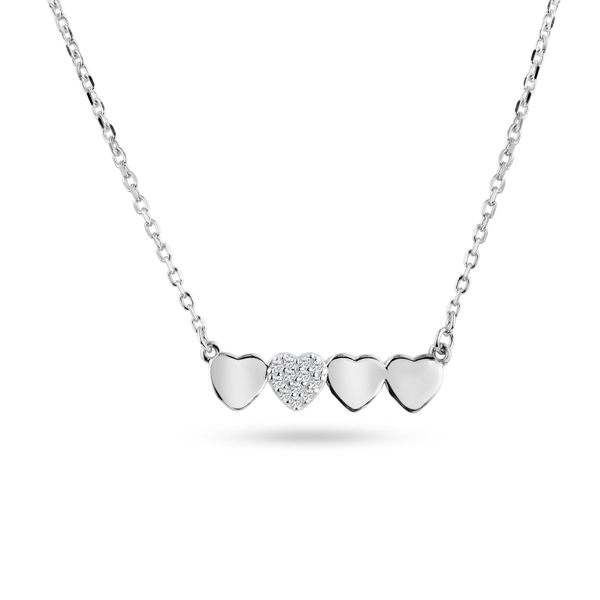 Rhodium Plated 925 Sterling Silver Hearts Bar Clear CZ Pendant Necklace - BGP01465 | Silver Palace Inc.