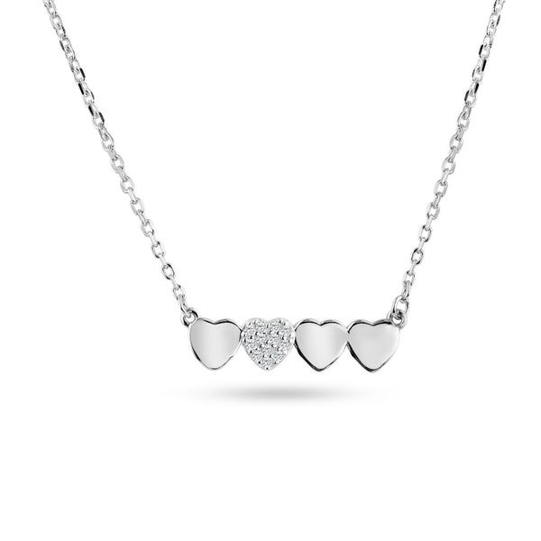 Silver 925 Rhodium Plated Hearts Bar Clear CZ Pendant Necklace - BGP01465 | Silver Palace Inc.