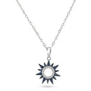 Rhodium Plated 925 Sterling Silver Sun Blue and Clear CZ Pendant Necklace - BGP01468 | Silver Palace Inc.