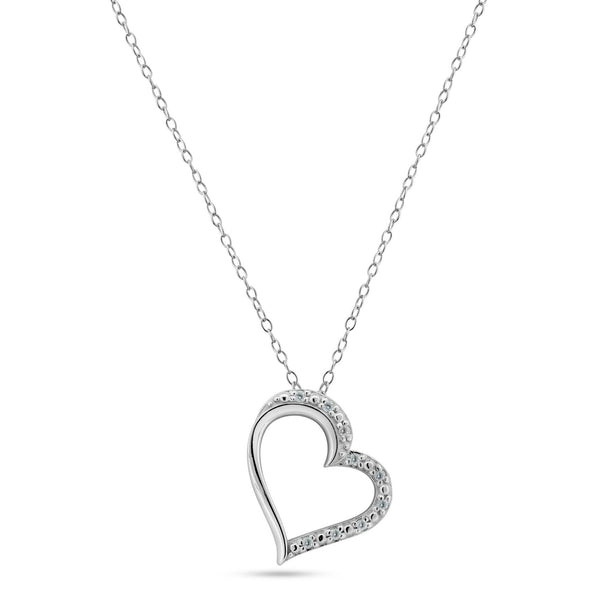 Rhodium Plated 925 Sterling Silver Open Heart Diamond Necklaces - BGP01471 | Silver Palace Inc.