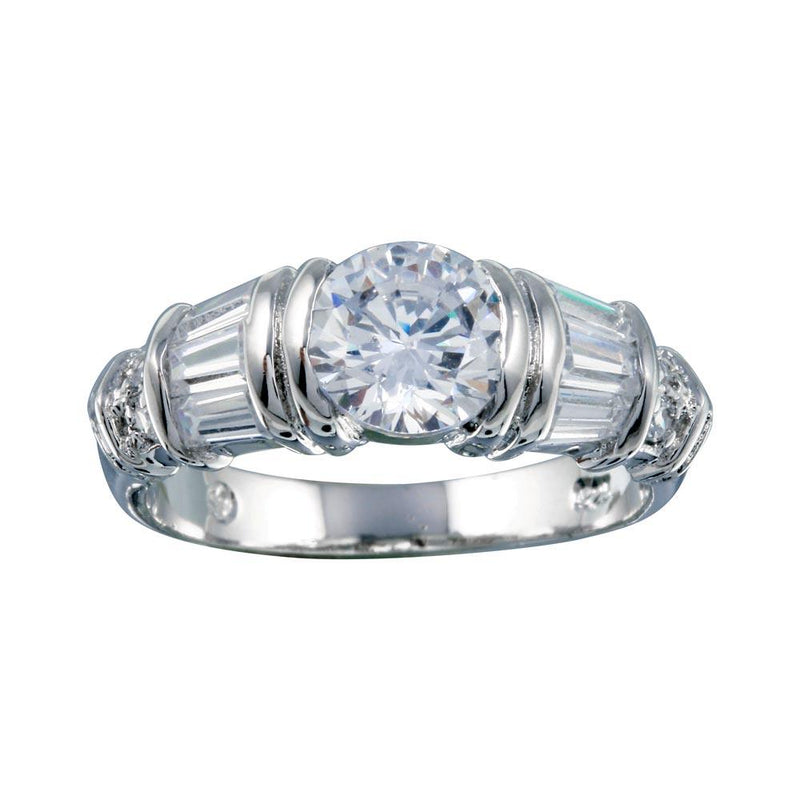 Rhodium Plated 925 Sterling Silver Clear Baguette Round CZ Ring - BGR00007