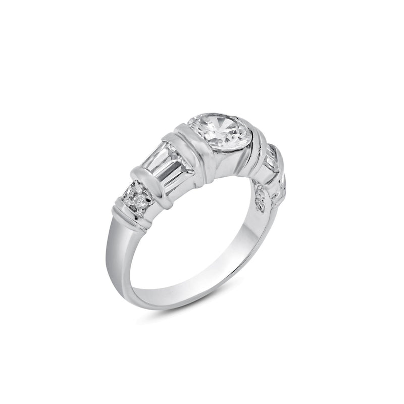 Rhodium Plated 925 Sterling Silver Clear Baguette Round CZ Ring - BGR00007 | Silver Palace Inc.