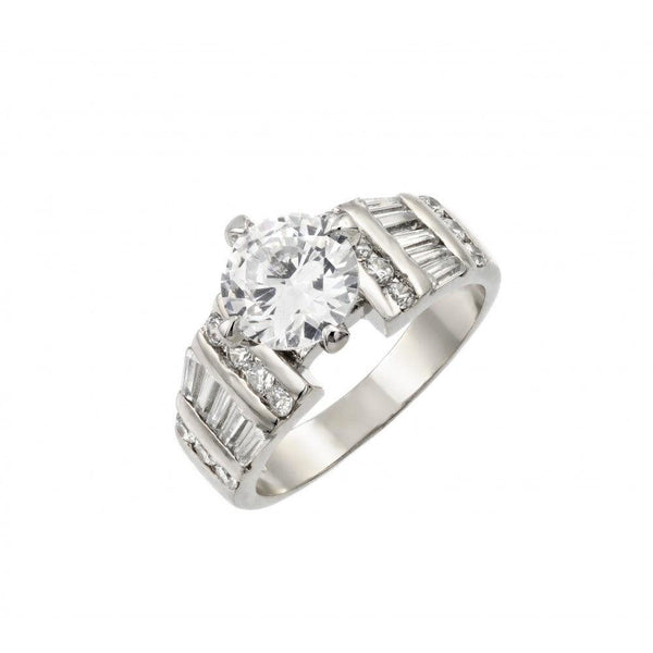 Silver 925 Rhodium Plated Stone with Baguette Ring - BGR00009 | Silver Palace Inc.