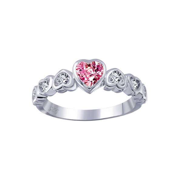 Silver 925 Rhodium Plated Red Center CZ Heart Ring - BGR00014RED | Silver Palace Inc.