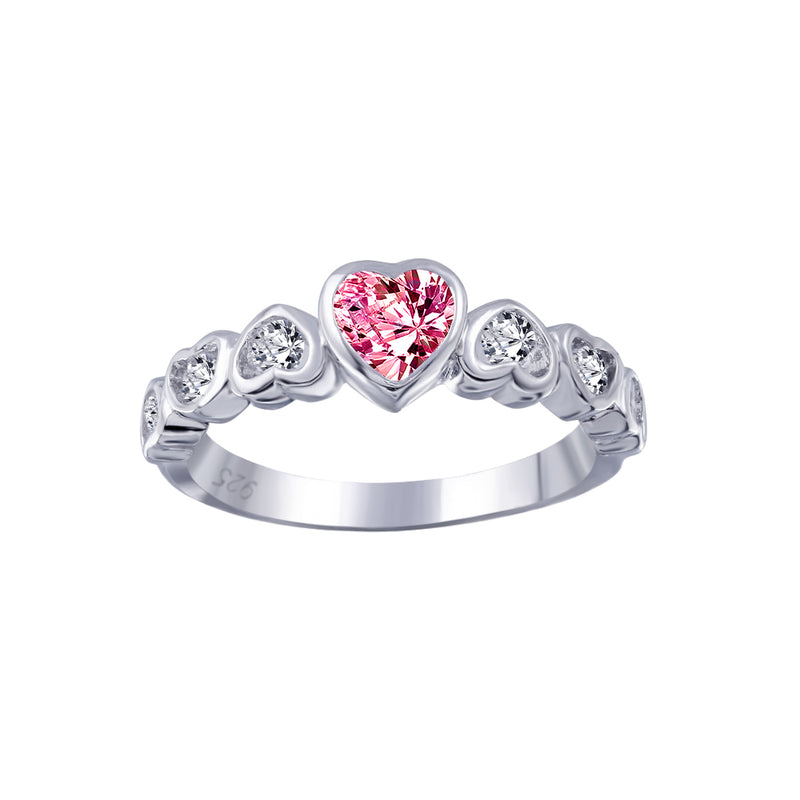 Silver 925 Rhodium Plated Red Center CZ Heart Ring - BGR00014RED | Silver Palace Inc.