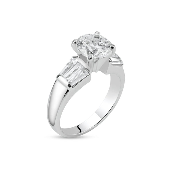 Rhodium Plated 925 Sterling Silver Clear Baguette Round Center CZ Bridal Ring - BGR00015 | Silver Palace Inc.