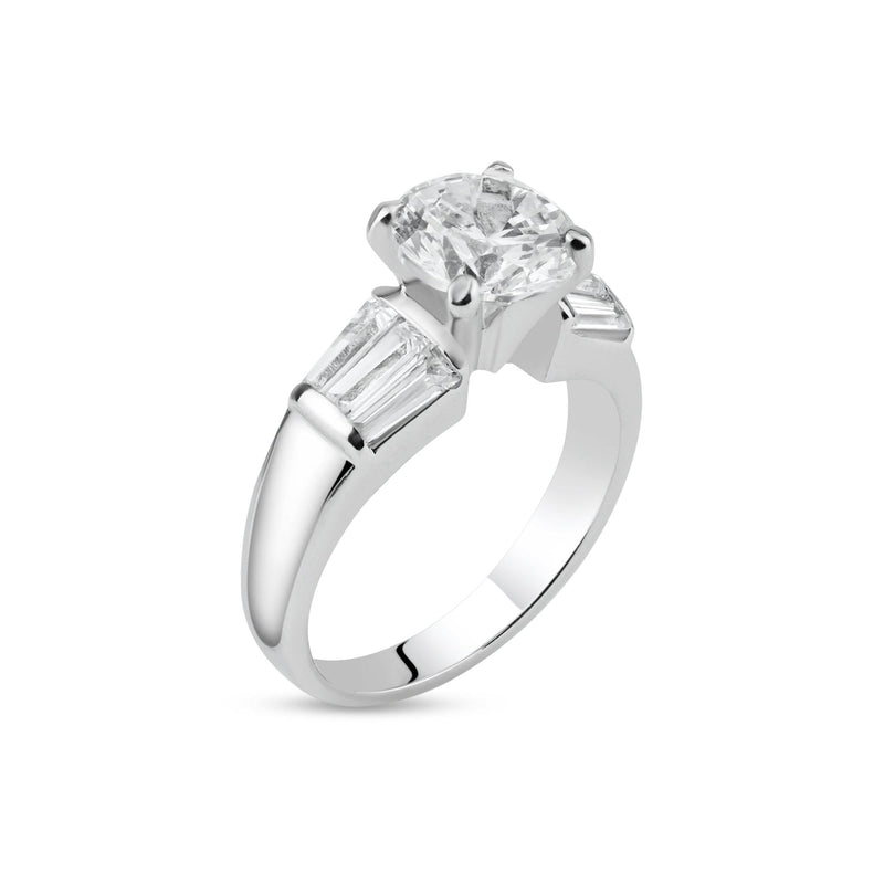 Silver 925 Rhodium Plated Clear Baguette Round Center CZ Bridal Ring - BGR00015 | Silver Palace Inc.