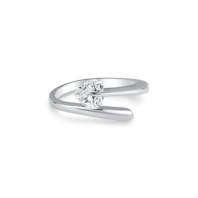 Silver 925 Rhodium Plated Overlapping Heart CZ Ring - BGR00018