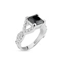Anillo de plata 925 chapado en rodio con centro cuadrado negro y circonita transparente - BGR00032