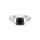 Silver 925 Rhodium Plated Black Square Center and Clear CZ Ring - BGR00032 | Silver Palace Inc.