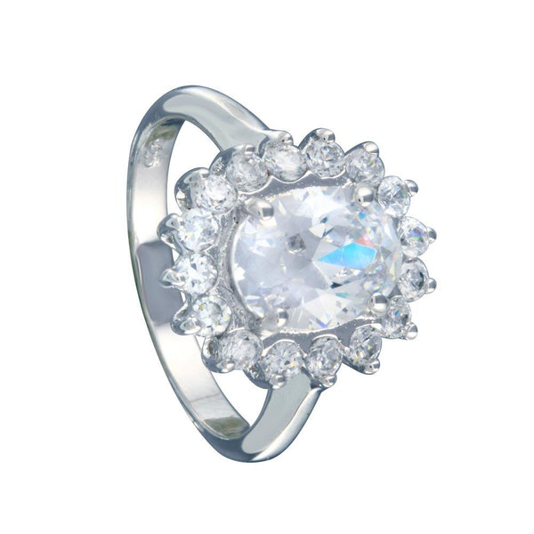 Silver 925 Rhodium Plated Clear CZ Flower Bridal Ring - BGR00046 | Silver Palace Inc.