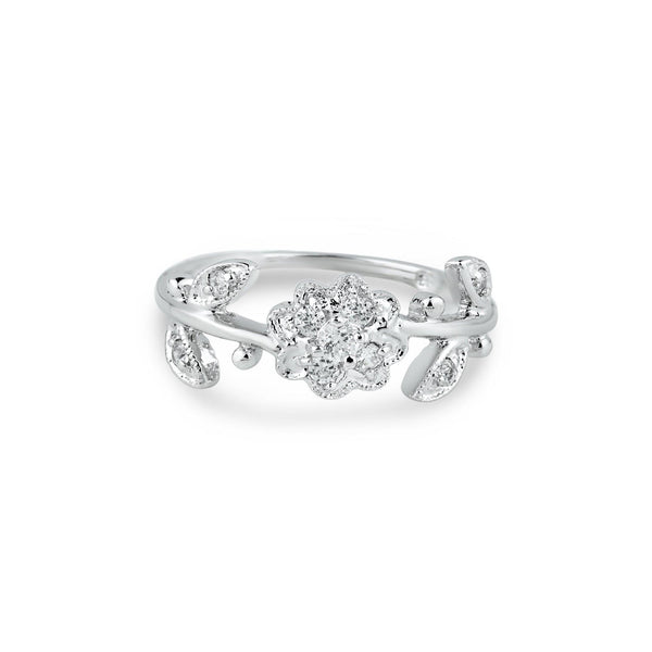 Silver 925 Rhodium Plated Clear CZ Flower Ring - BGR00047 | Silver Palace Inc.