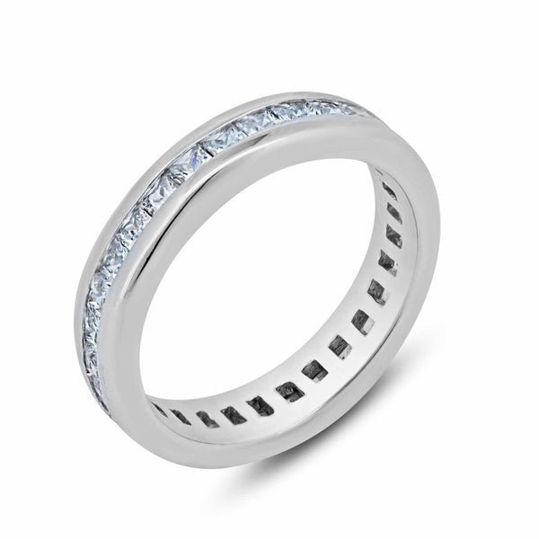 Silver 925 Rhodium Plated Channel Set Clear Square CZ Eternity Ring - BGR00055 | Silver Palace Inc.