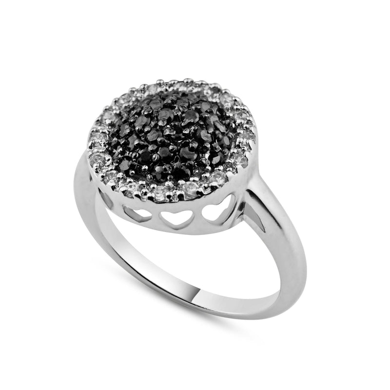 Silver 925 Rhodium and Black Rhodium Plated Clear and Black CZ Circle Ring - BGR00060 | Silver Palace Inc.