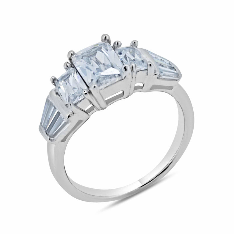 Rhodium Plated 925 Sterling Silver Clear Baguette Rectangular CZ Bridal Ring - BGR00066 | Silver Palace Inc.
