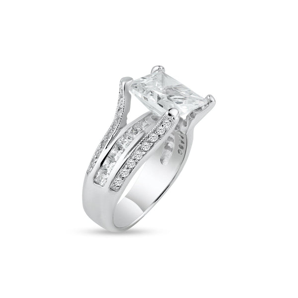 Silver 925 Rhodium Plated Princess Cut CZ Bridal Ring - BGR00071 | Silver Palace Inc.