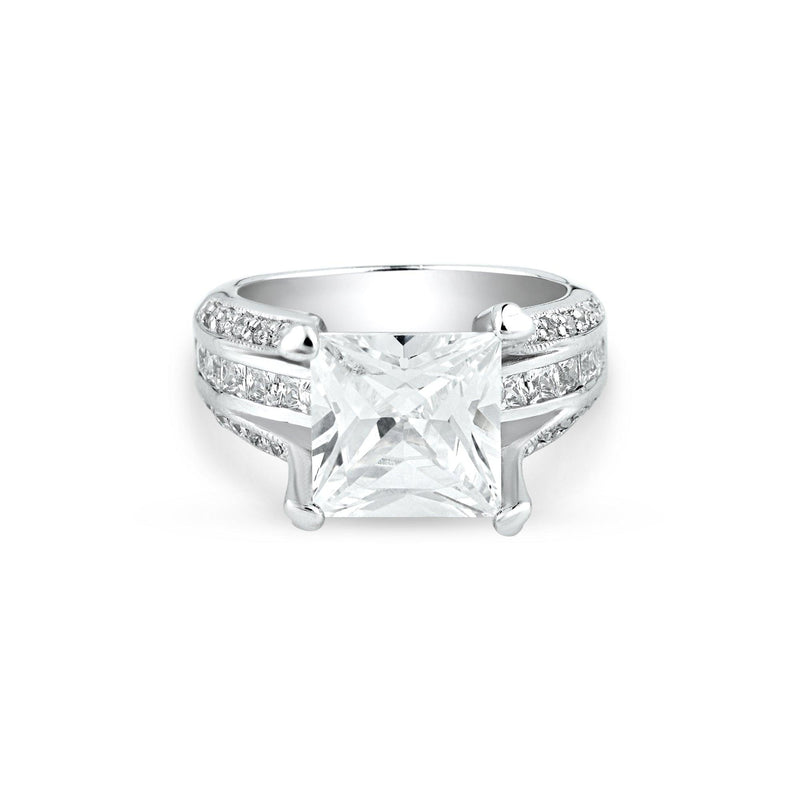 Silver 925 Rhodium Plated Princess Cut CZ Bridal Ring - BGR00071