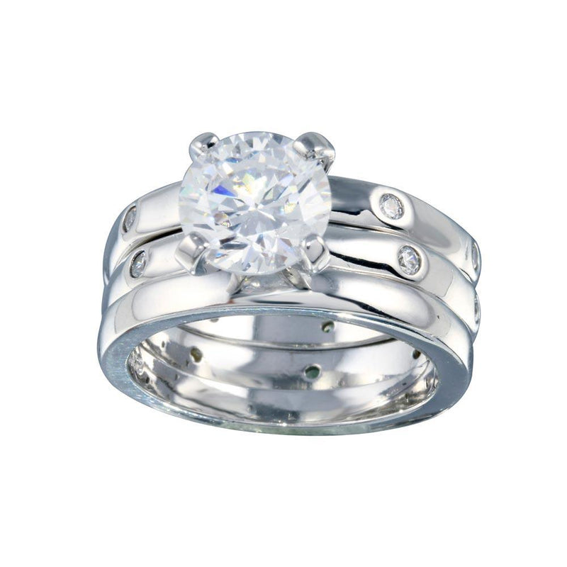 Rhodium Plated 925 Sterling Silver Clear CZ Bridal Ring Set - BGR00080 | Silver Palace Inc.
