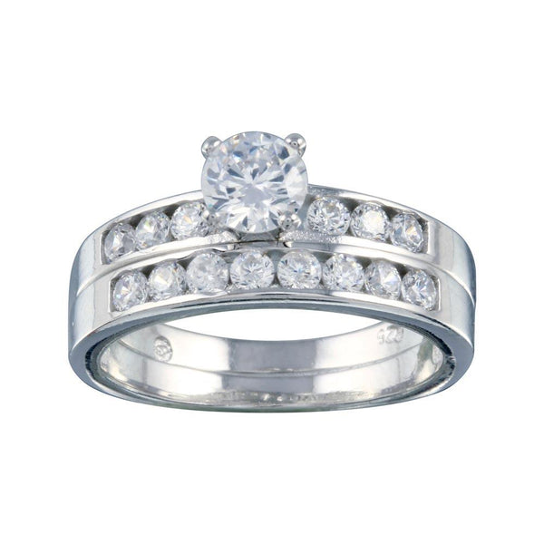 Rhodium Plated 925 Sterling Silver Clear CZ Bridal Ring Set - BGR00088 | Silver Palace Inc.