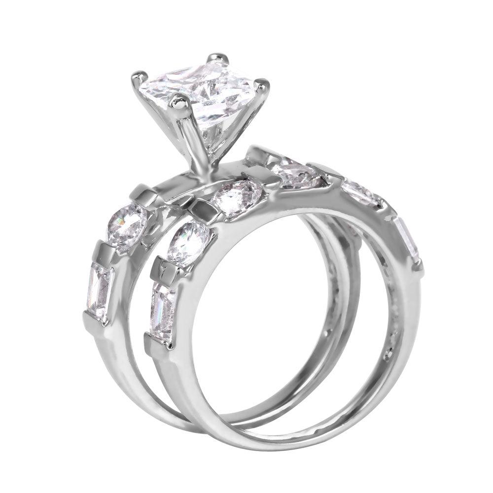 Anillo cuadrado de circonita transparente chapado en rodio de plata 925 - BGR00093