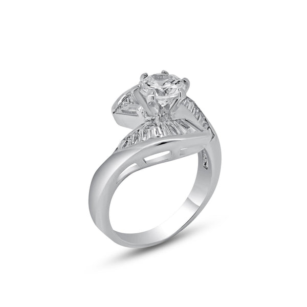 Rhodium Plated 925 Sterling Silver Clear Baguette CZ Wave Ring - BGR00094 | Silver Palace Inc.
