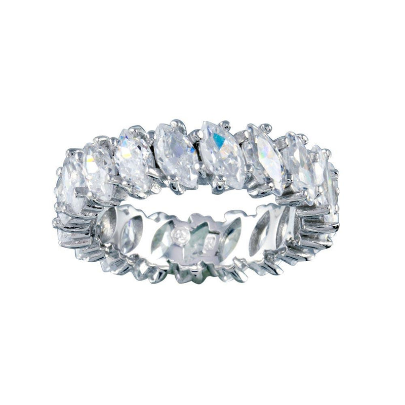 Rhodium Plated 925 Sterling Silver Clear Marquise CZ Eternity Bridal Ring - BGR00096